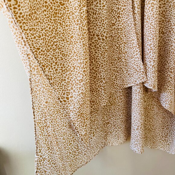 One Size Kimono Cover Up Beige Leopard Animal Print Wrap Open Tunic - Picture 5 of 6